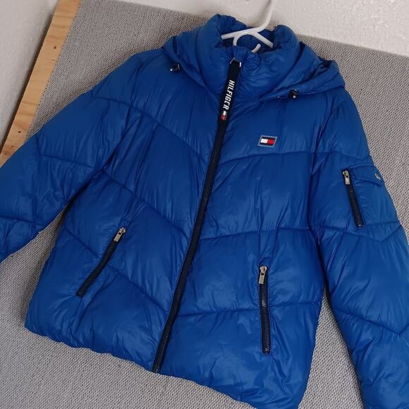 Tommy Hilfiger Puffer Jacket/Coat Womens Small Aspen Blue Hooded Logo Ski Winter - Picture 4 of 16